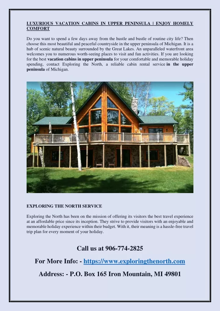 luxurious vacation cabins in upper peninsula