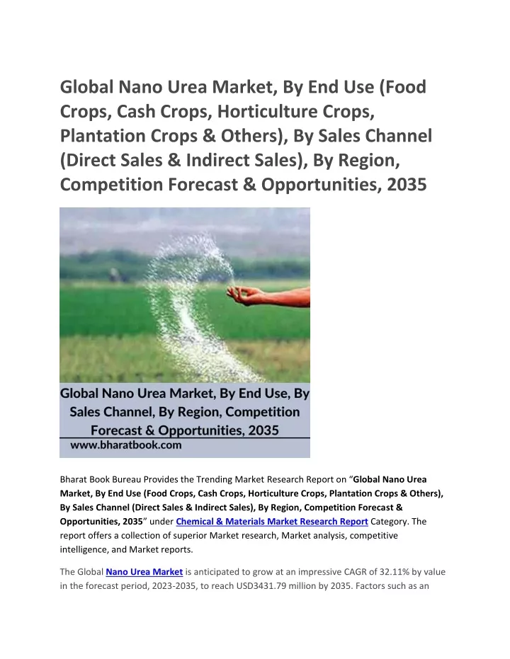 global nano urea market by end use food crops