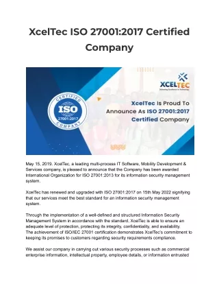 xceltec iso 27001 2017 certified company