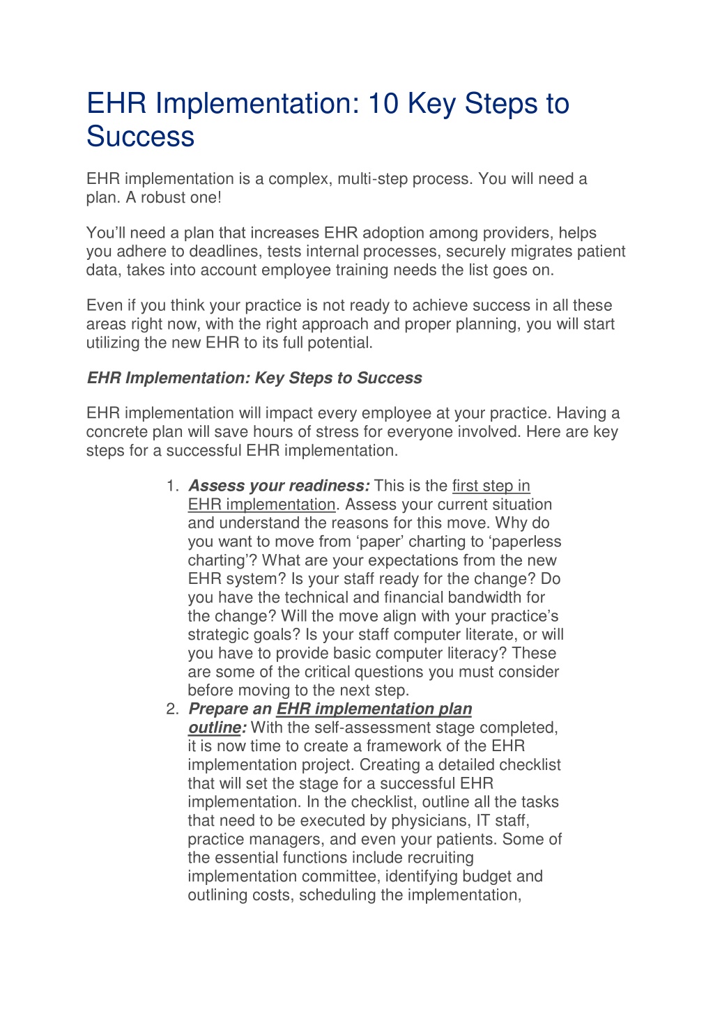 PPT - EHR Implementation 10 Key Steps to Success PowerPoint ...