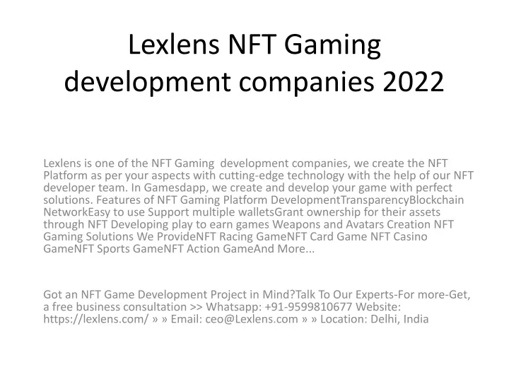 lexlens nft gaming development companies 2022