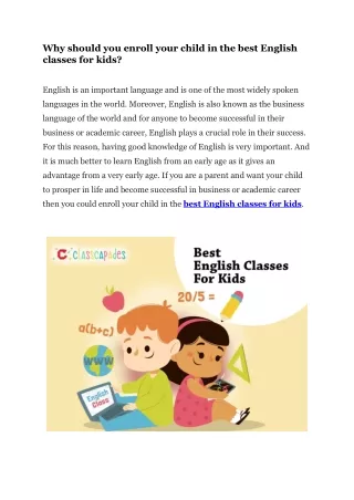 Why should you enroll your child in the best English classes for kids?