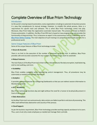 complete overview of blue prism technology