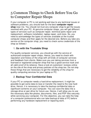 5 Common Things to Check Before You Go to Computer Repair Shops