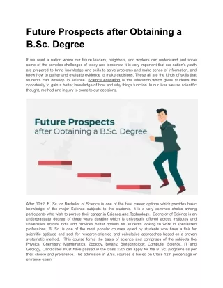 Future Prospects after Obtaining a B.Sc. Degree