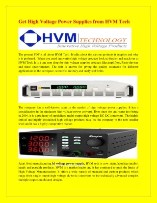 Get High Voltage Power Supplies from HVM Tech