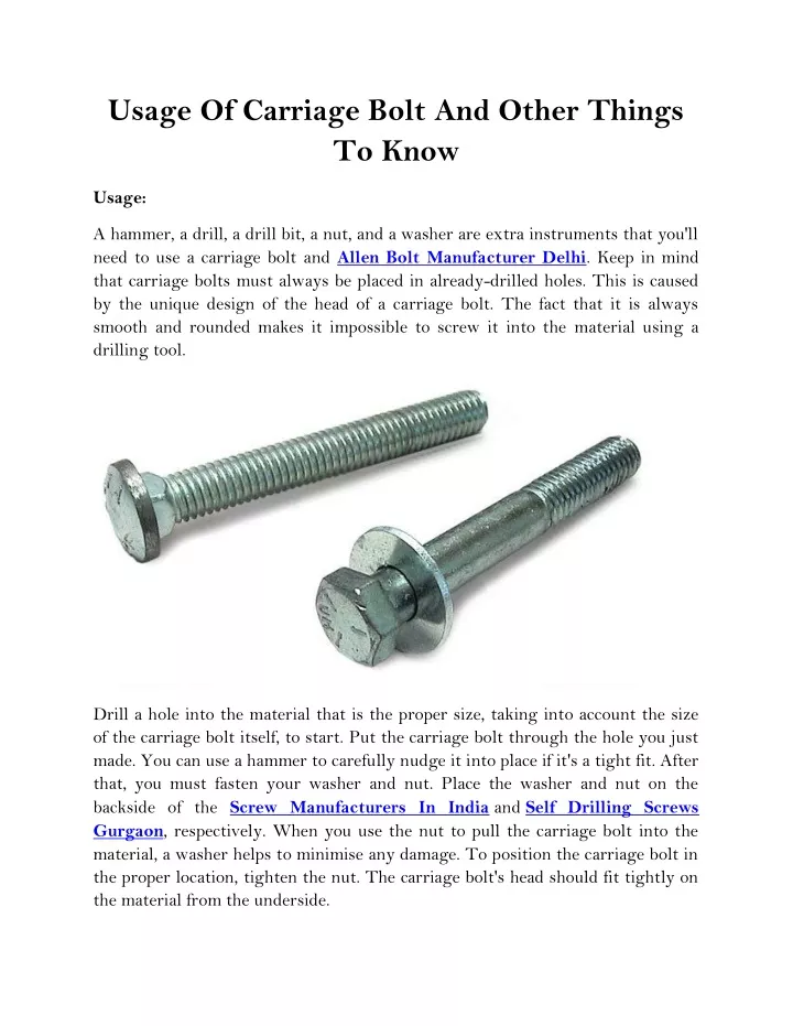 usage of carriage bolt and other things to know