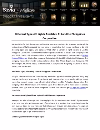 Different Types Of Lights Available At Landlite Philippines Corporation