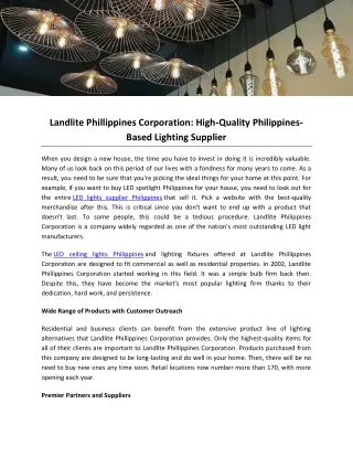 Landlite Phillippines Corporation High-Quality Philippines-Based Lighting Supplier