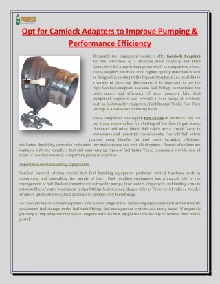 opt for camlock adapters to improve pumping