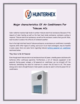 major characteristics of air conditioners