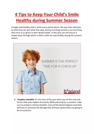 4 Tips to Keep Your Child’s Smile Healthy During Summer Season