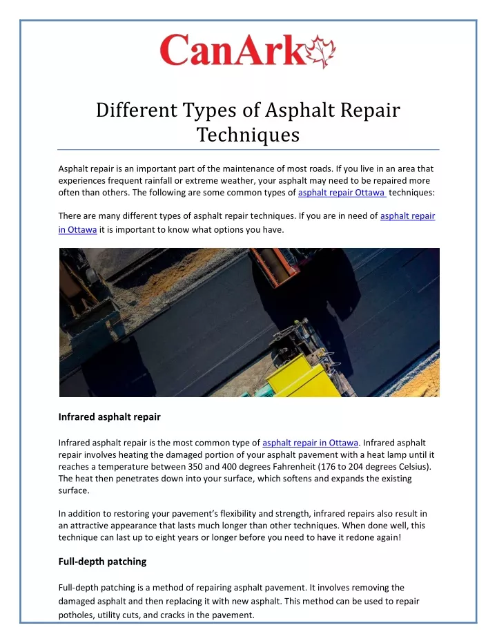 different types of asphalt repair techniques