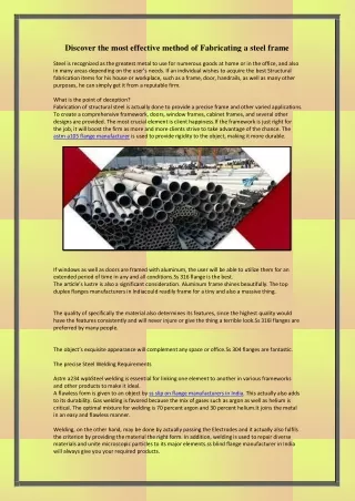 Discover the most effective method of Fabricating a steel frame