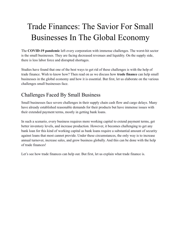 trade finances the savior for small businesses