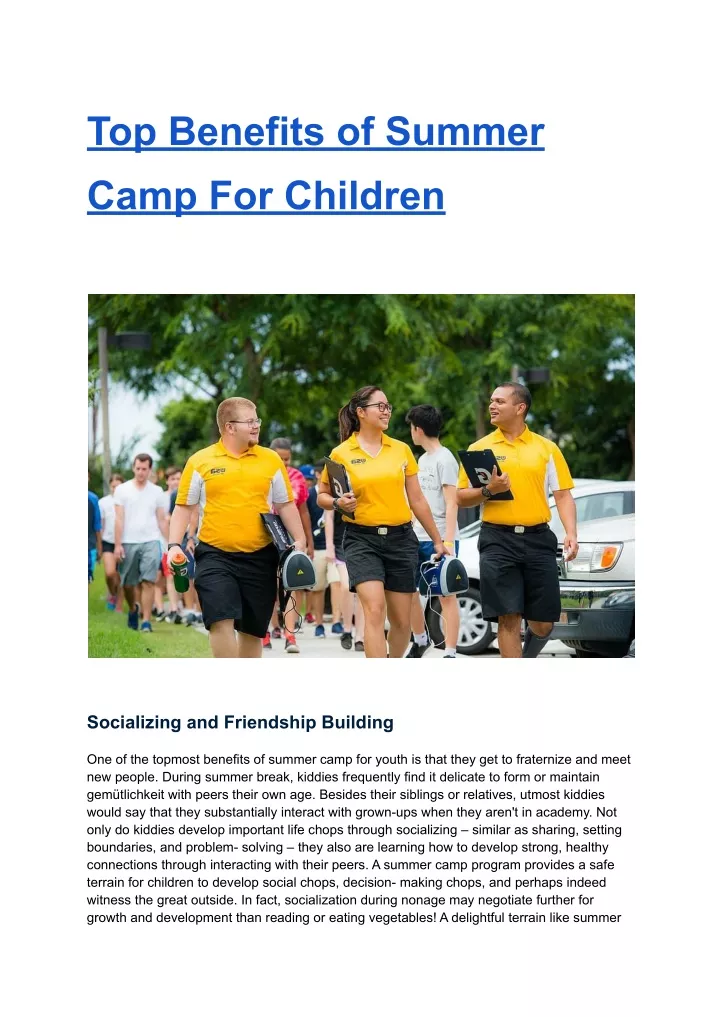 Ppt Top Benefits Of Summer Camp For Children Powerpoint Presentation