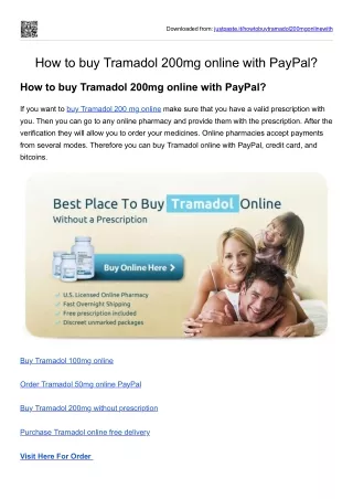 How to buy Tramadol 200mg online with PayPal