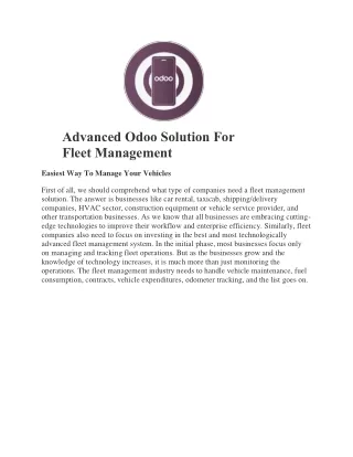 Advanced Odoo Solution For Fleet Management