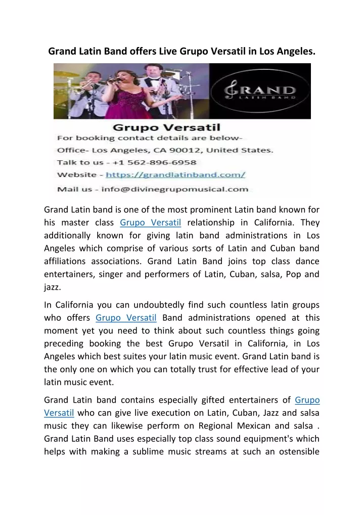grand latin band offers live grupo versatil