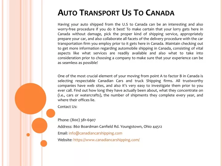 auto transport us to canada