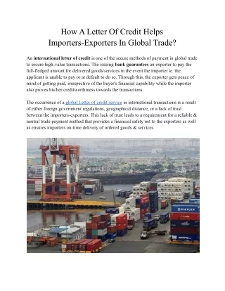 How A Letter Of Credit Helps Importers-Exporters In Global Trade?
