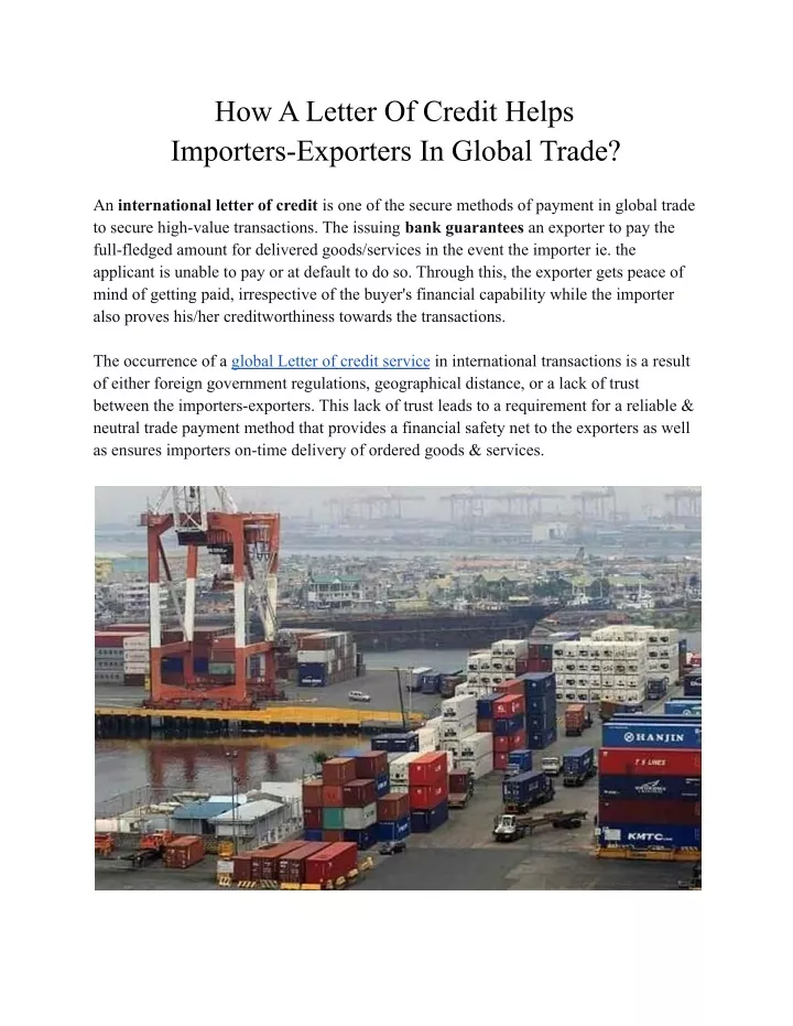 how a letter of credit helps importers exporters