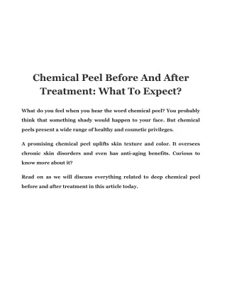 Chemical Peel Before And After Treatment What To Expect