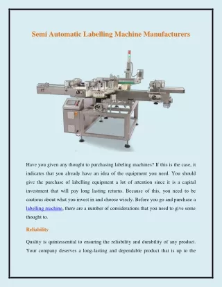 Semi Automatic Labelling Machine Manufacturers