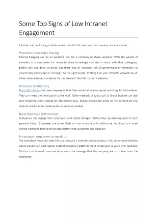 Some Top Signs of Low Intranet Engagement