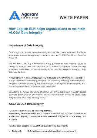 How Logilab ELN helps organizations to maintain ALCOA Data Integrity