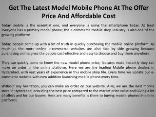 Get The Latest Model Mobile Phone At The Offer Price And Affordable Cost