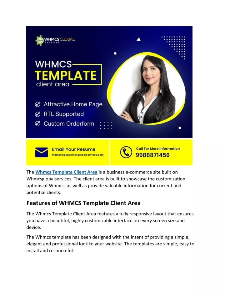 the whmcs template client area is a business