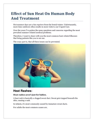 Effect of Sun Heat On Human Body And How to Treatment