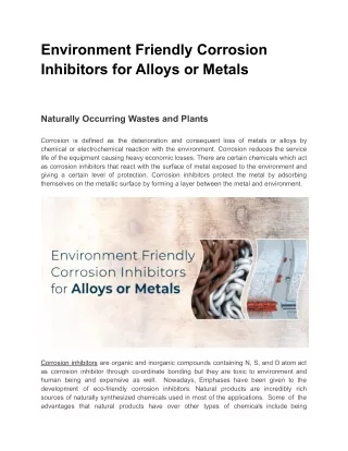 Environment Friendly Corrosion Inhibitors for Alloys or Metals