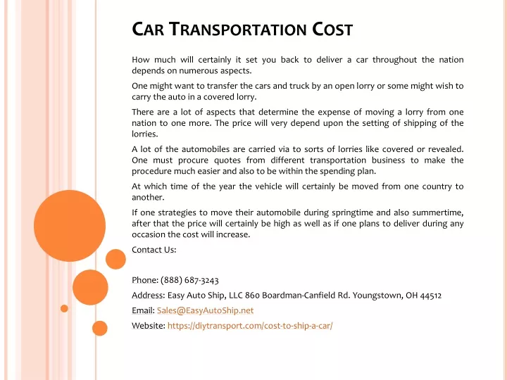 car transportation cost