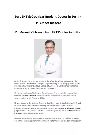 Best ENT & Cochlear Implant Doctor in Delhi - Dr. Ameet Kishore