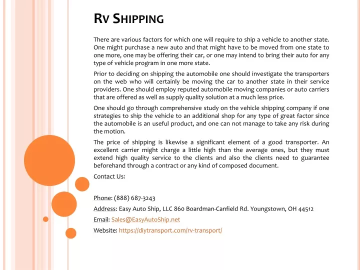 rv shipping