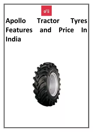 Apollo Tractor Tyres Features with Price In India