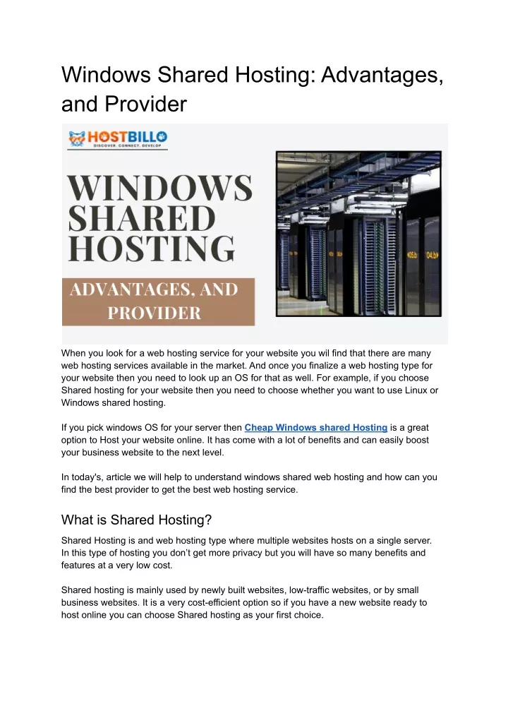 windows shared hosting advantages and provider