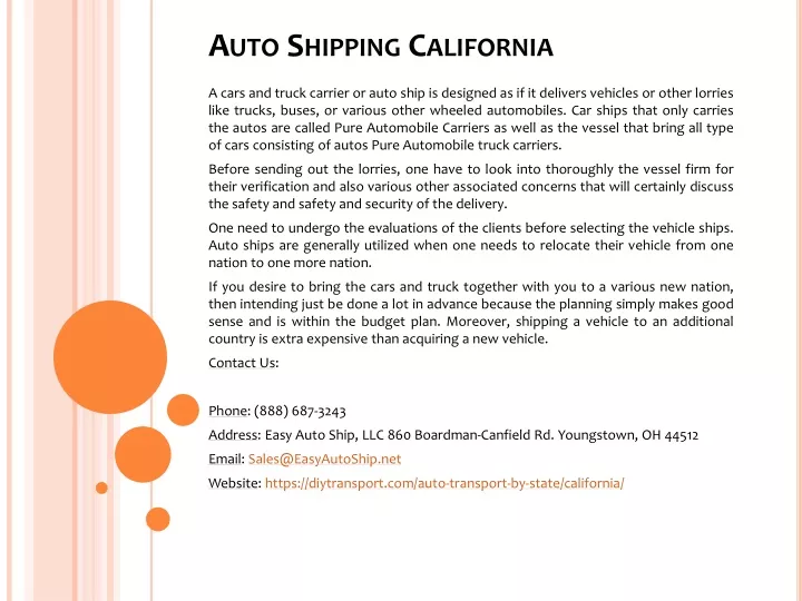 auto shipping california