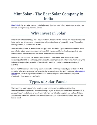 Mint Solar - The Best Solar Company In India