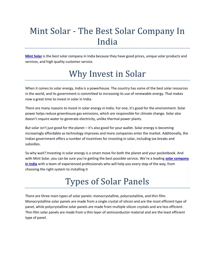 mint solar the best solar company in india