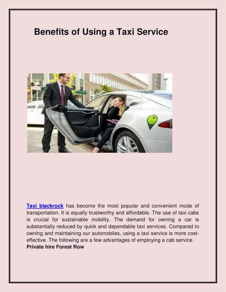 benefits of using a taxi service