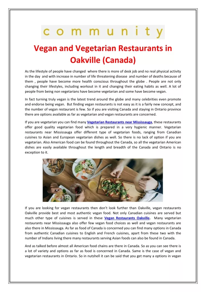 vegan and vegetarian restaurants in oakville