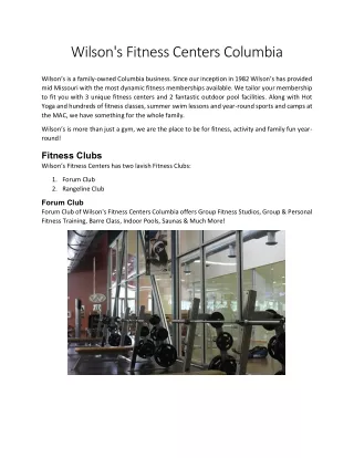 Wilson's Fitness Centers Columbia