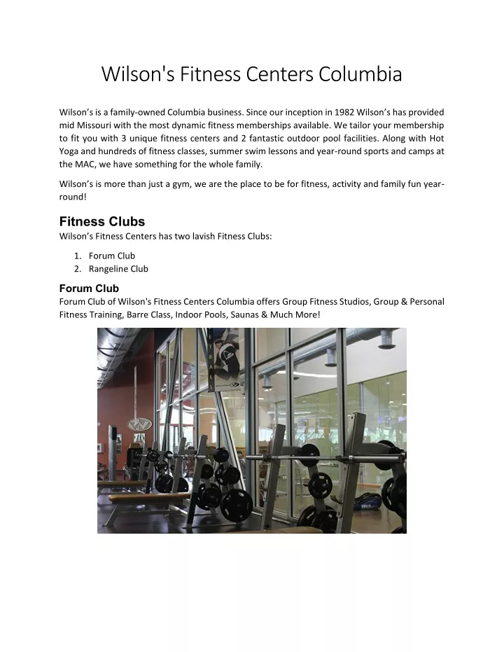 PPT Wilson's Fitness Centers Columbia PowerPoint Presentation, free