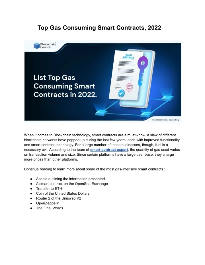 top gas consuming smart contracts 2022