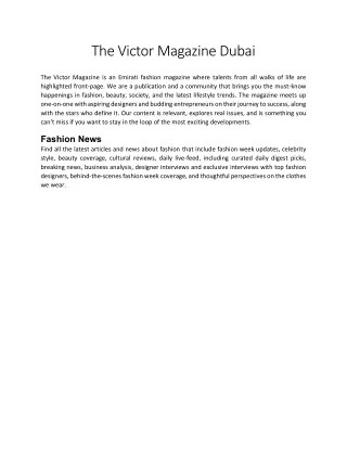 The Victor Magazine Dubai