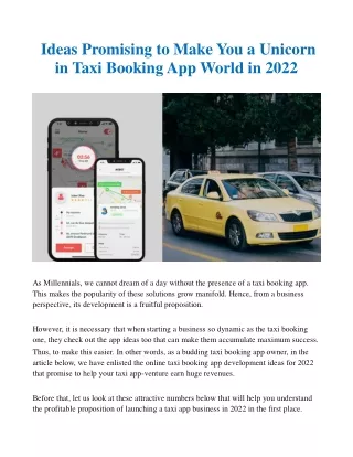 Ideas Promising to Make You a  Unicorn in Taxi Booking App World in 2022