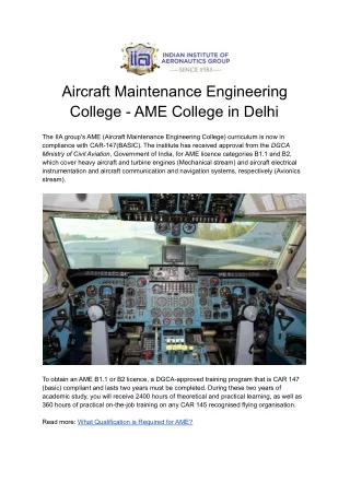 Best Aircraft Maintenance Engineering (AME) College In India